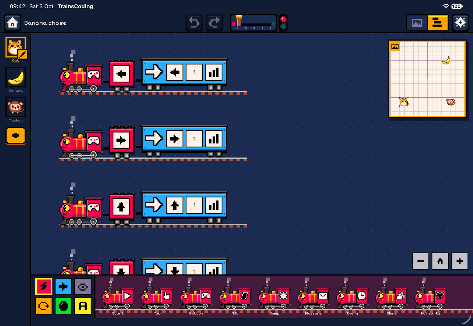 The cat's trains in the Banana chase sample