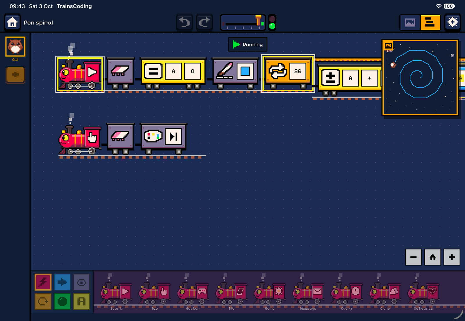 The Pen spiral code during the run