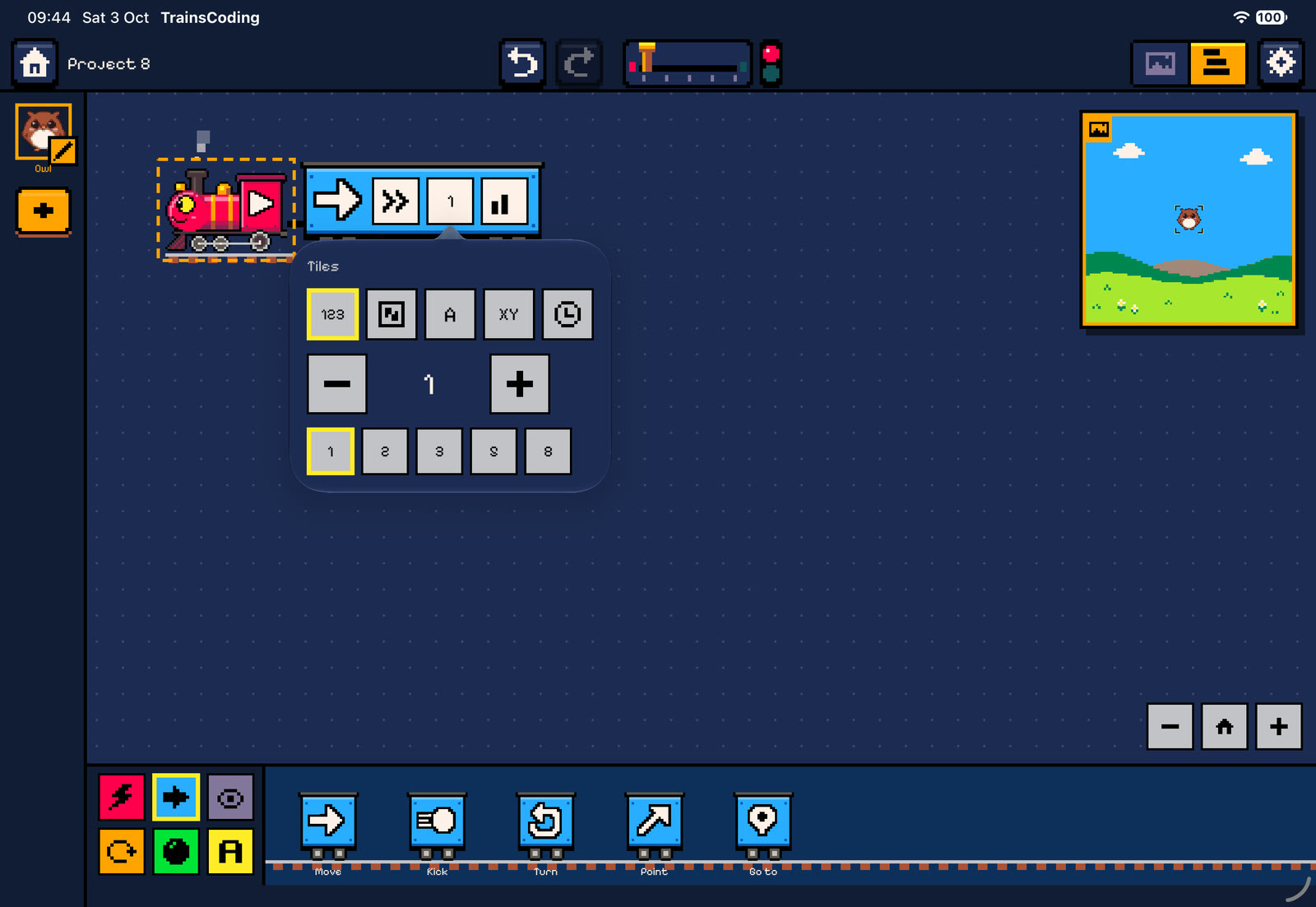 The number popover for Move tiles
